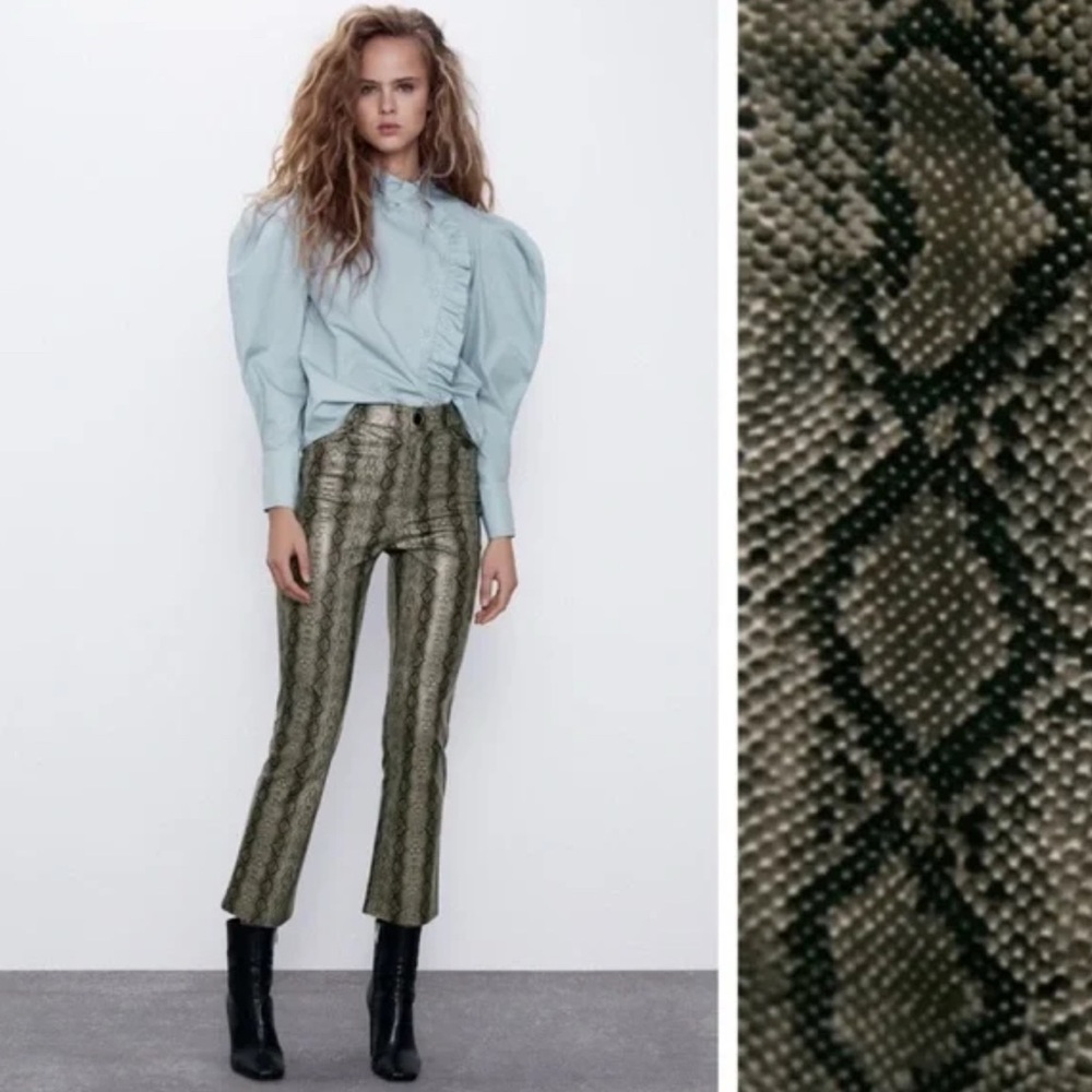 Zara Snakeskin Print Mini Flare Pants NWT M